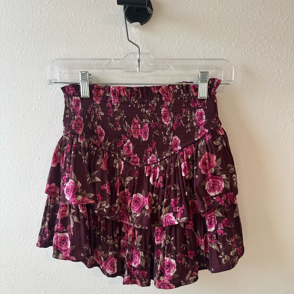 Altar'd State Floral Mini Skirt in Pink and Brown
